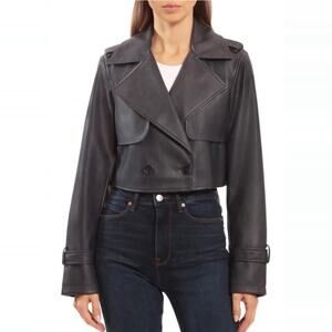 7 for all Mankind Faux Vegan Leather Crop Moto Biker Jacket size Large